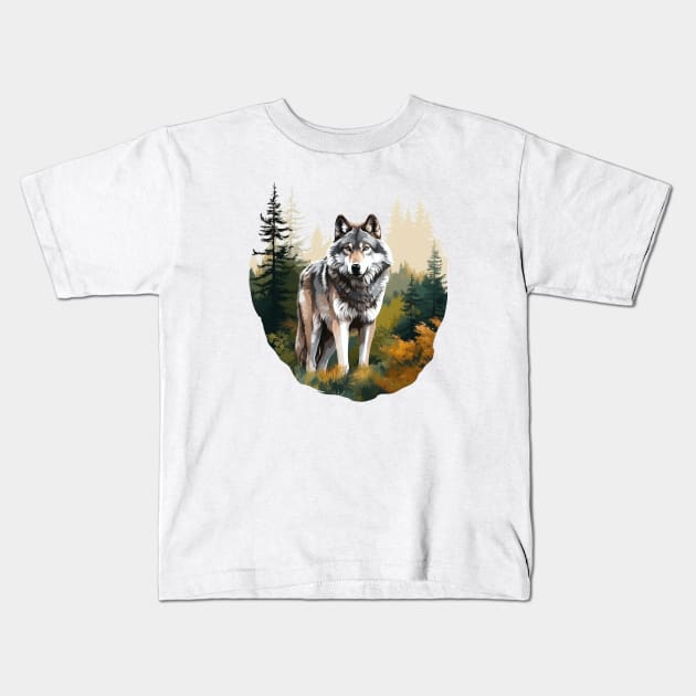 Watercolor Wolf Kids T-Shirt by zooleisurelife